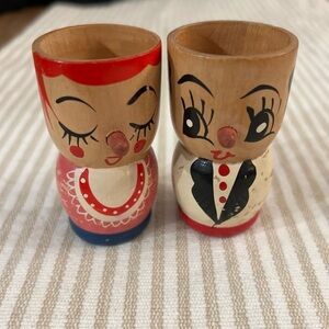 Pair of Vintage Whimsical Wooden Egg Cups